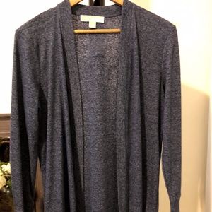 Blue Ribbed Knit Long Sleeve Open Cardigan Sweater